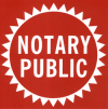 Reads "NOTARY PUBLIC" 
 This attractive window sign is available in a bright red background with white lettering. visit AtoZstamps.com
