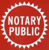 Reads "NOTARY PUBLIC" 
 This attractive window sign is available in a bright red background with white lettering. visit AtoZstamps.com