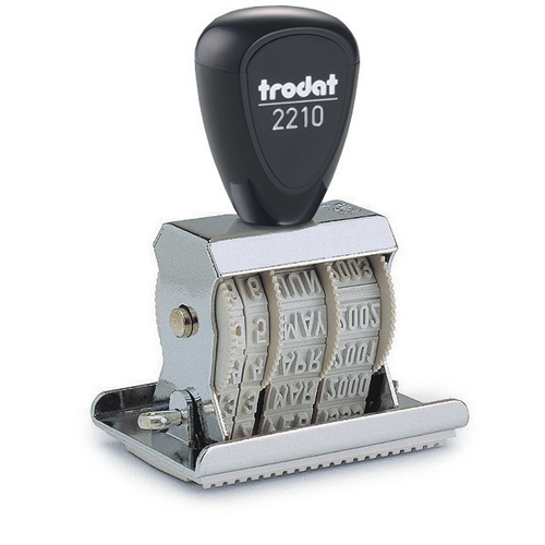 This dater is made with a metal frame making it very sturdy.  These stamps produce a clear crisp impression each and every time. AtoZstamps.com
Trodat Economy Die Plate Dater