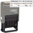 This self-inking Plastic message date stamp has a 10-year date band. Prints the message in BLUE ink and the date in RED ink. Use ClassiX Refill (BLUE/RED) Ink only.  This stamp is strong and durable for years of use.