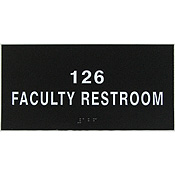 Complies with all Americans with Disabilities Act regulations. Lettering is raised from the plate in a contrasting color. Grade 2 Braille is incorporated into the plate at the bottom of each sign.