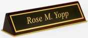 2"x 9-1/2" Piano Finish Desk Sign with Rosewood Holder and Engraved Brass Plate