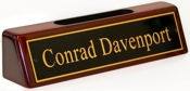 2"x 8-1/4" Piano Finish Desk Sign Rosewood with Cardholder and Engraved Brass Plate