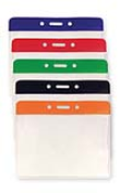 Horizontal top-load color bar vinyl badge holder with slot/chain holes.