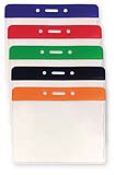 Horizontal top-load color bar vinyl badge holder with slot/chain holes.