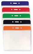 Horizontal top-load color bar vinyl badge holder with slot/chain holes.