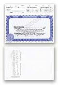 Stock Certificate "DG Series" Package of 500	 comes in blue and green, visit AtoZstamps.com for more 
6 3/8 x 11, stub size: 2 1/8" with Transfer Sheet
