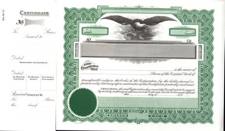 GOES 196 Corporate Stock Certificates	printed with standard corporate wording, company name, state, par value of stock, titles of signers, type of stock and total authorized shares, visit AtoZstamps.com