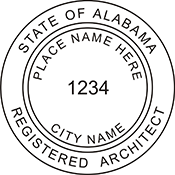 The Alabama Architect stamp is made-to-order and is offered on a wide range of stamp mount options including self-inking, pre-inked and traditional wood handle. The Alabama Architect embosser meets all AL requirements. Fast Shipping and cost effective.