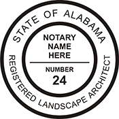 The Alabama Landscape Architect seal stamp is made-to-order and is offered on a wide range of stamp mount options. These affordable AL Landscape Architect stamps produce high quality impressions and will last for thousands of imprints! Crisp and clean.