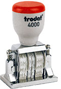 The Trodat 4000B Classic Die Plate Dater model is an exceptional product as much for its modern design as for its compound structure, which contains a super strong material core.
Maximum Text Plate Size: 1 1/2" x 2" AtoZstamps.com