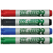 Artline EK-177 ECO-GREEN permanent markers contain more than 78% recycled content and are made from 100% recycled material. They utilize dry safe technology which keeps them from drying out even without their cap for up to 2 weeks