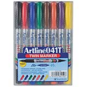 Artline EK-041T Twin Nib Permanent Markers are two markers in one. Common ink reservoir ensures one nib will not run out before the other.