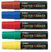 Artline EPP-12 poster markers are highly opaque and will write on plastic, wood, glass, rubber, paper, steel, acetate, vinyl, metal or painted surfaces. Ideal for when you want a long-lasting but not necessarily permanent outdoor marker. Poster Markers ar