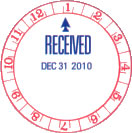 Stock Rotary Time Stamp Xpedaters come with Red Outer Ring, and Blue RECEIVED and Date.