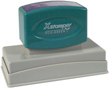 Xstamper pre-inked stamps feature a laser engraved die for durability, pre-inked with up to 50,000 impressions before re-inking. Up to 10 lines of text. Often used as Message or Signature stamp.